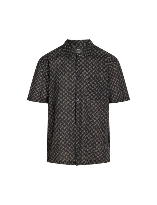 Cotton Linen Mateo AOP Shirt SS, Black /Vintage Khaki AOP