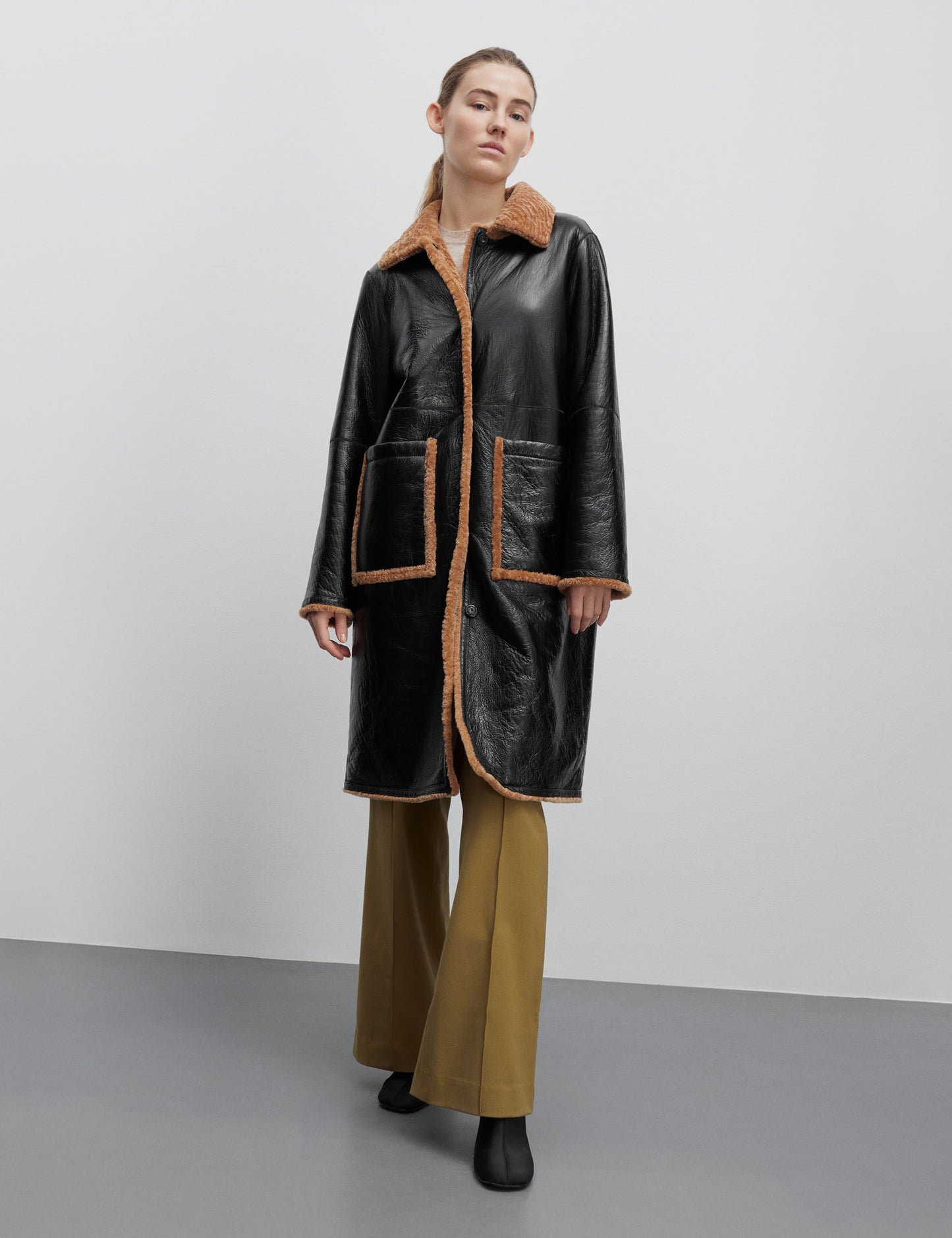 Tech Shearling Shany Coat, Black/Emperador