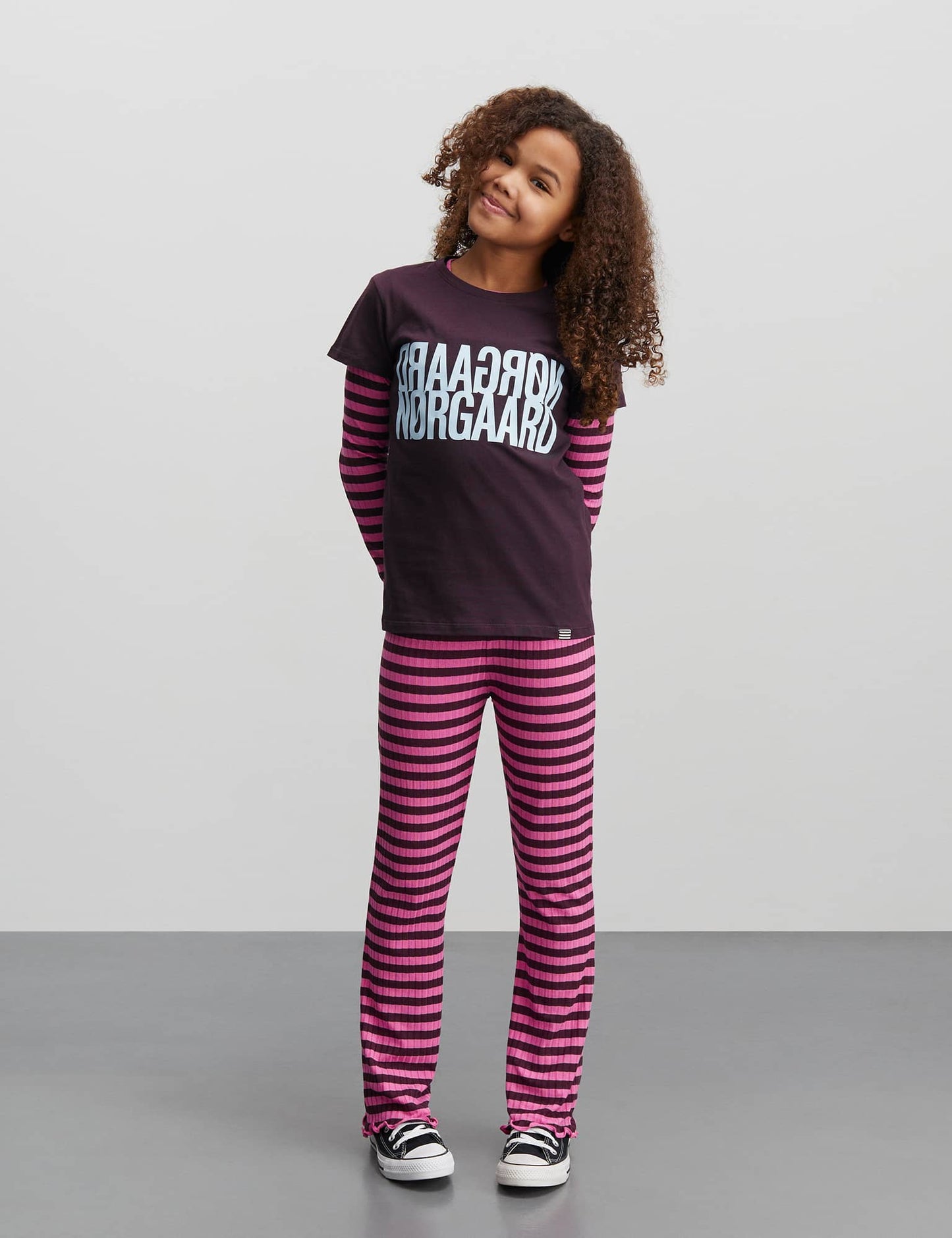 5x5 Classic Stripe Lala Leggings, Plum Perfect/Carmine Rose