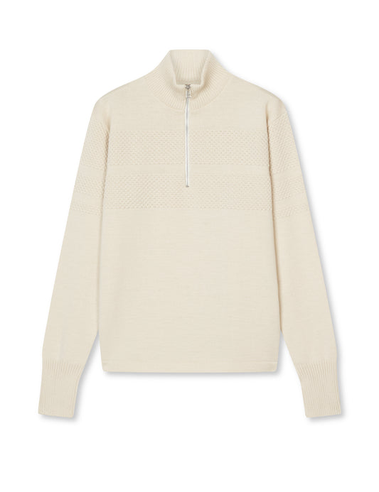 Wool Klemens Half Zip Knit, Vanilla Ice