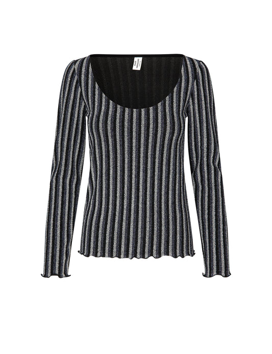 Glitter Jersey Lara Top, Glitter Stripe/ Silver