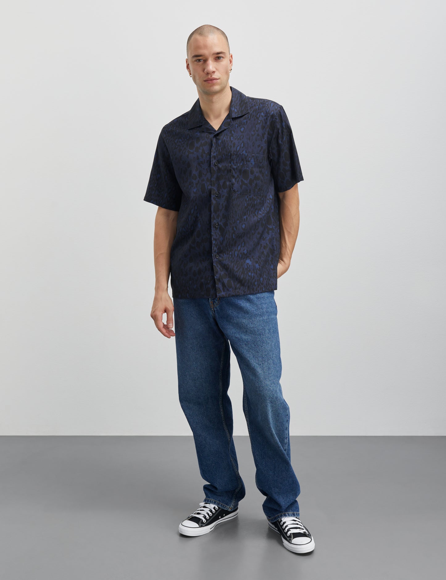 Havana Twill Kenji AOP Shirt SS, Sargasso Sea/Black AOP