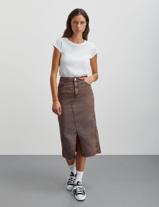 Soft Denim Ketly Skirt, Brown