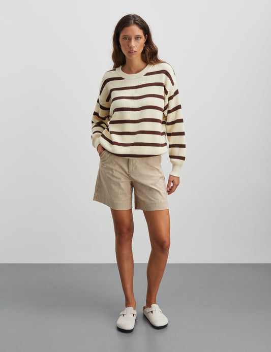 Nivi Eco Lindy Stripe Sweater, Vanilla Ice/Cambridge Brown