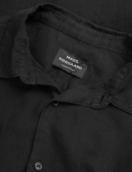 Dyed Linen Victor Shirt SS, Black