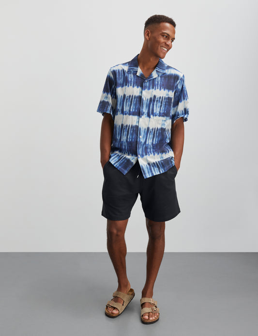 Cotton Linen Kenji AOP Shirt SS, Tie Dye Stripe AOP Merthyl Blu