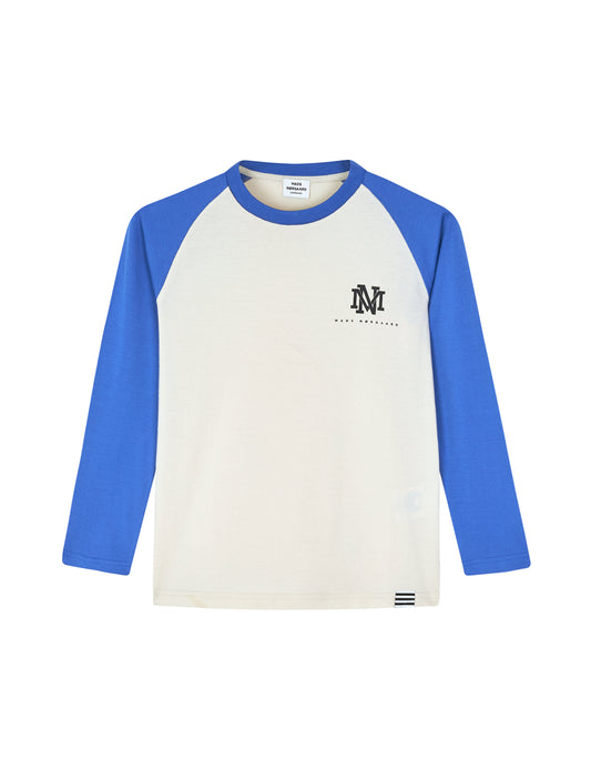 Single Thorlino L/S Raglan Tee, Almond Milk/Amparo Blue