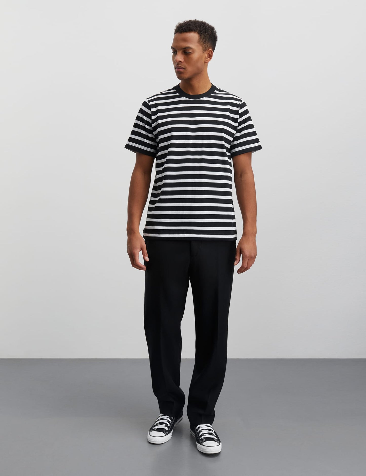 Cotton Jersey Stripe Frode Tee, White/Black