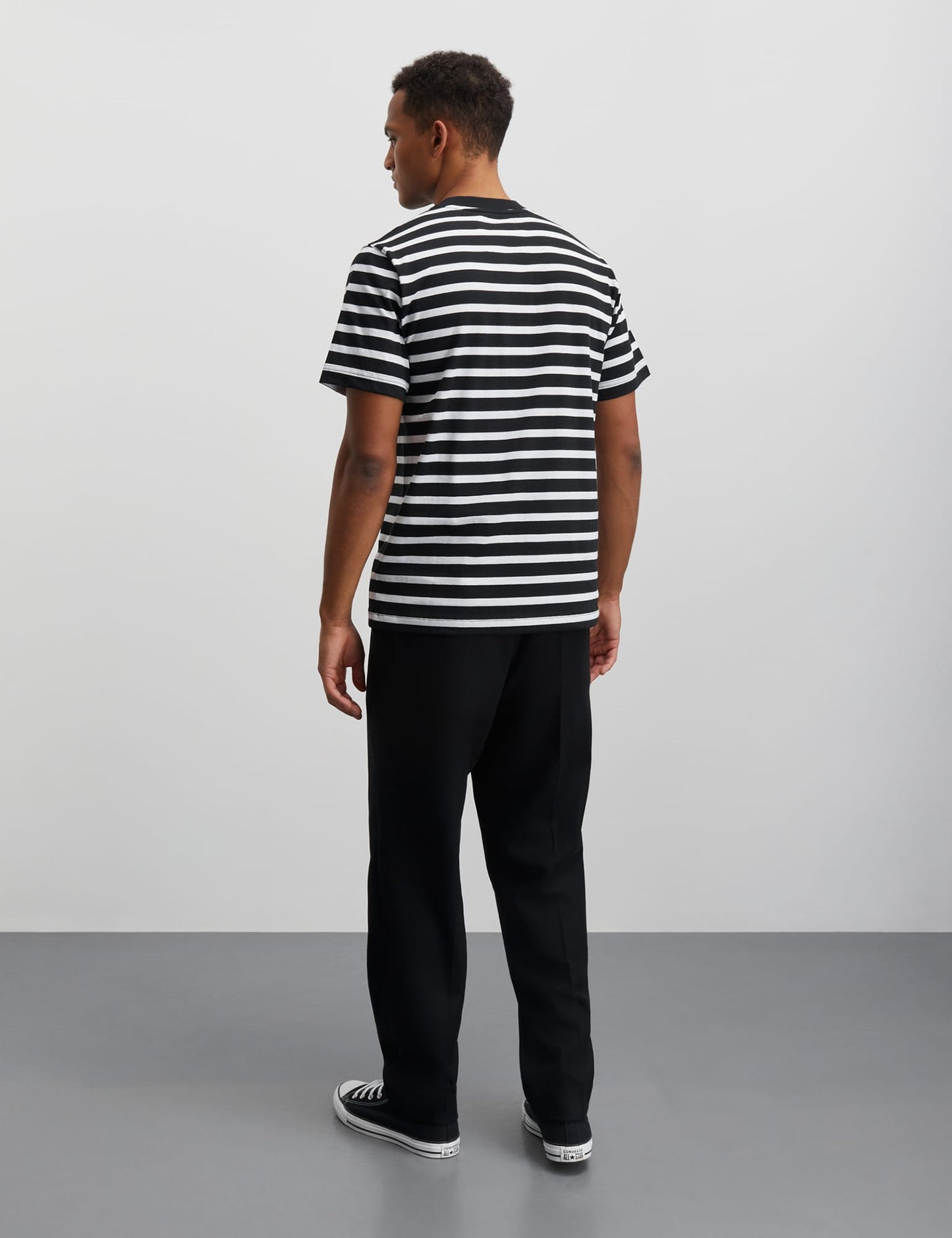 Cotton Jersey Stripe Frode Tee, White/Black