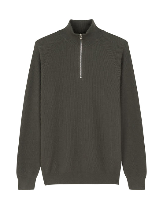 Tight Cotton Rune Half Zip Knit, Beluga