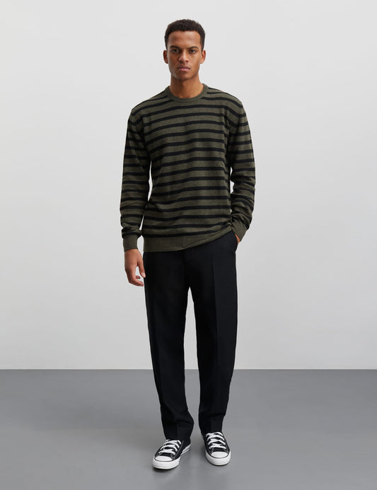 Eco Wool Karsten Stripe Knit, Beluga/Black