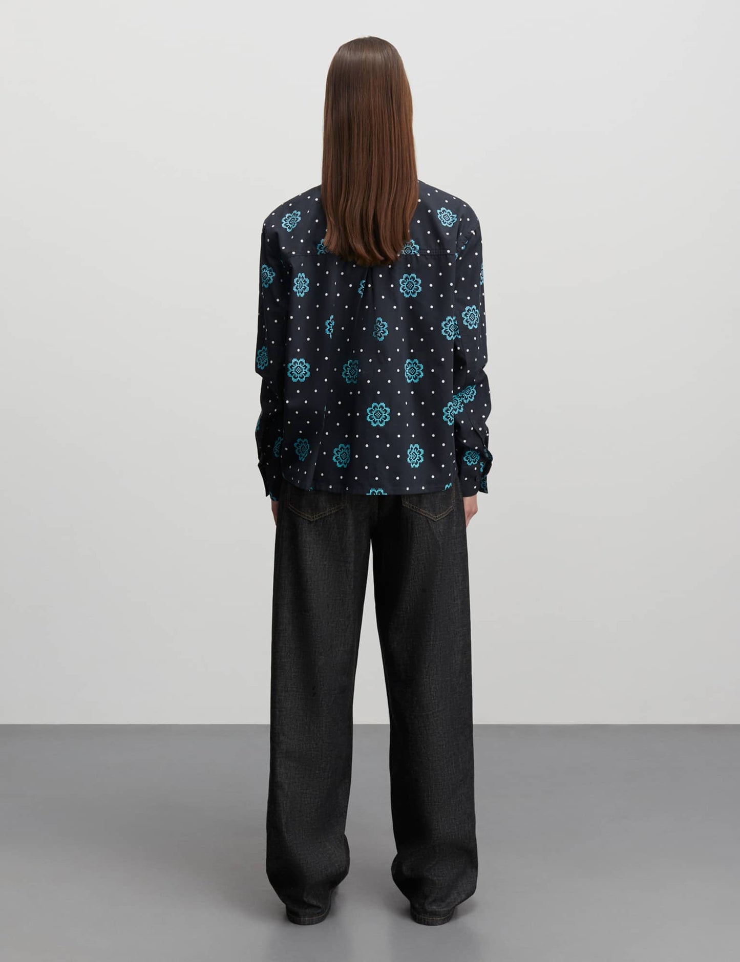 Leo Twill Frey Shirt AOP, Pixel Flower Dot AOP/Black