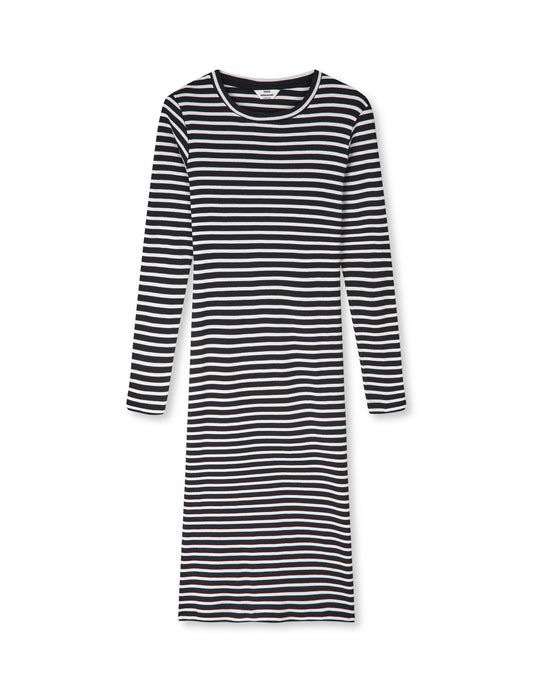 2x2 Cotton Stripe Duba Dress, Black/White Alyssum