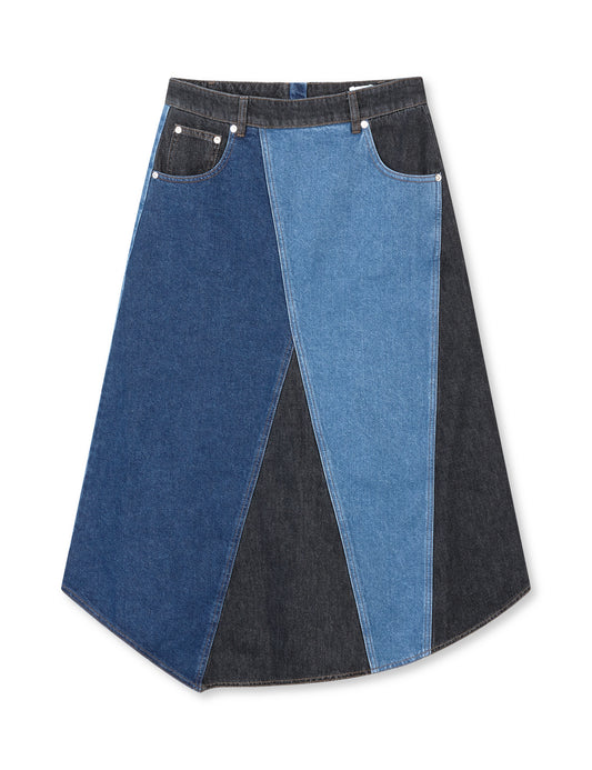 Patch Denim Solrun Skirt, Mix Blue Denim