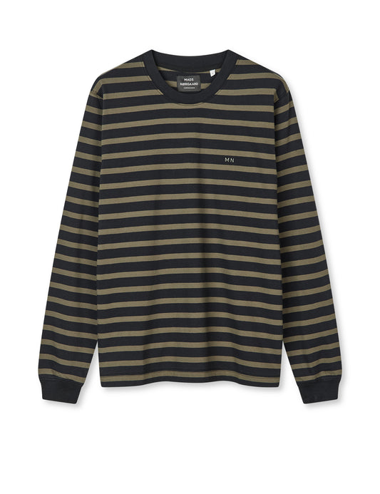 Cotton Jersey Stripe Frode Tee LS, Kalamata/Jet Black