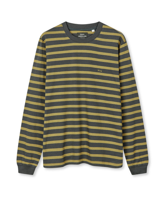 Cotton Jersey Stripe Frode Tee LS, Willow/Black Oyster