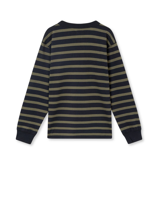 Cotton Jersey Stripe Carlito Tee LS, Kalamata/Jet Black