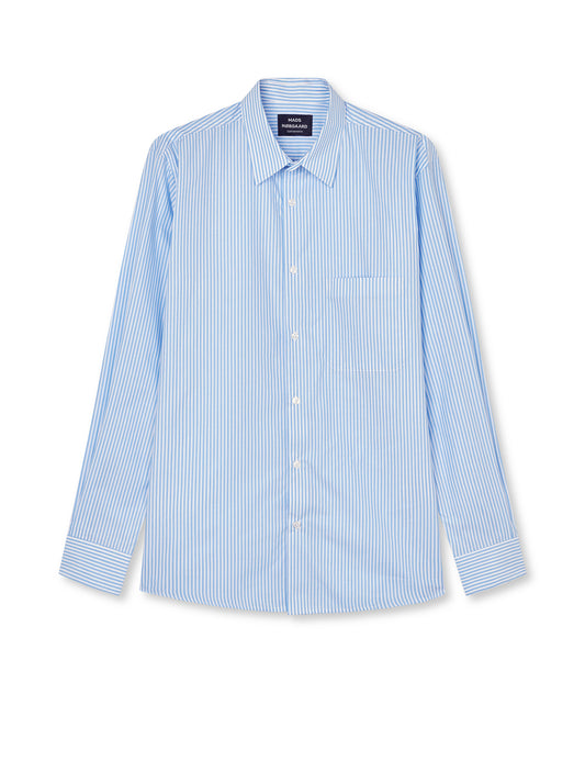 Organic Cotton Poplin Sune Shirt, White/Blue 2 stripe