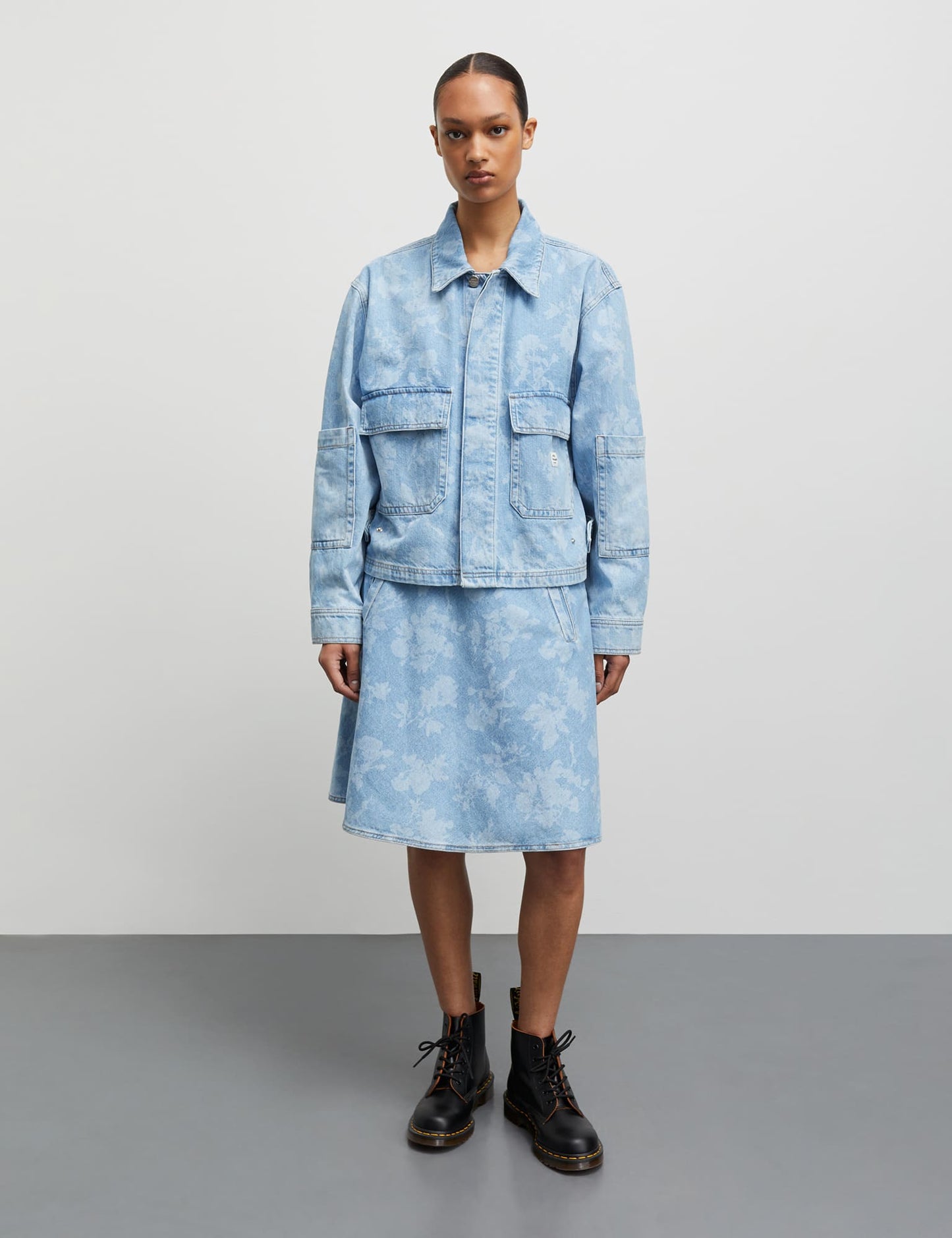 Art Denim Soleil Jacket, Light Denim/Ink Flower AOP