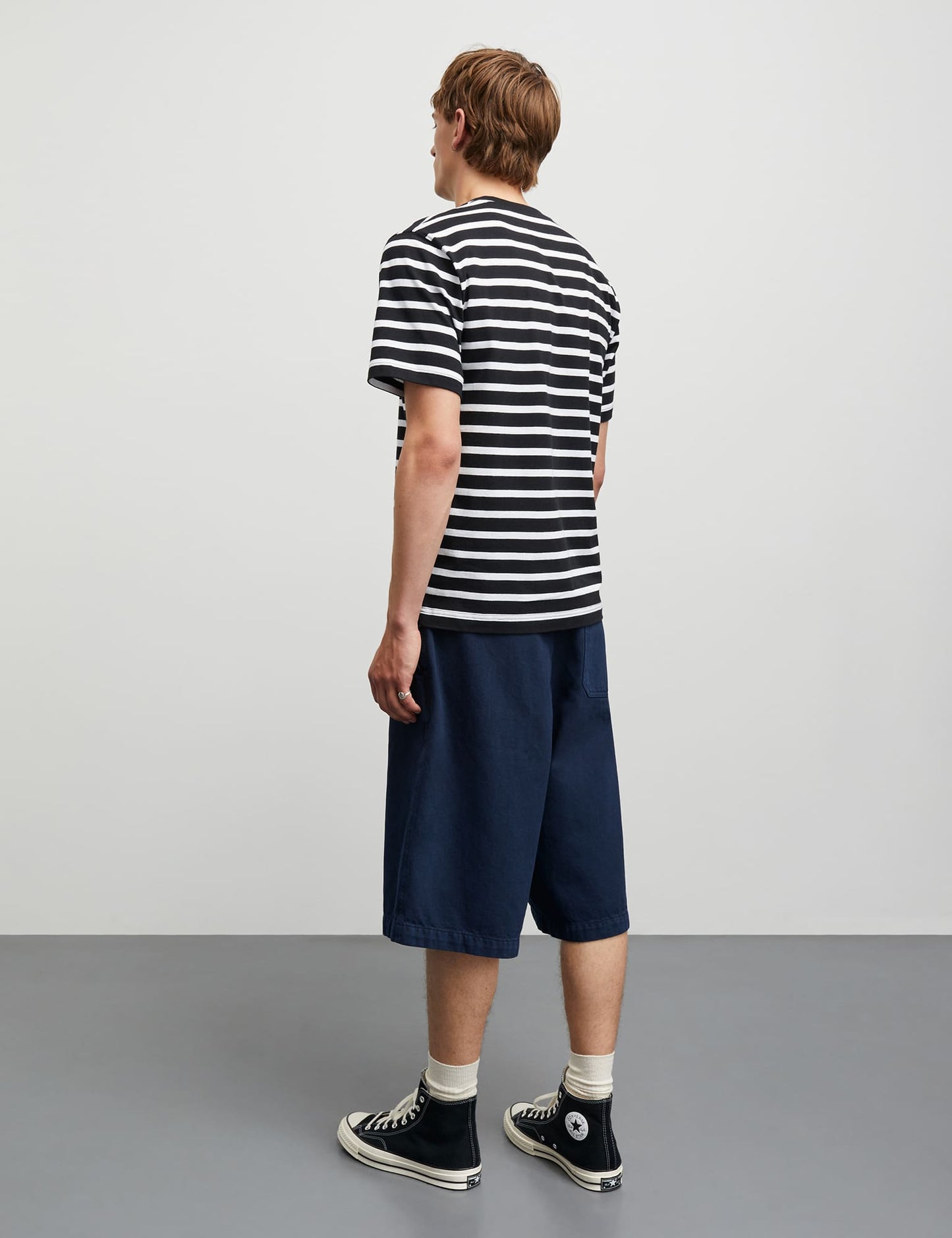 Cotton Jersey Stripe Frode Tee, White/Black