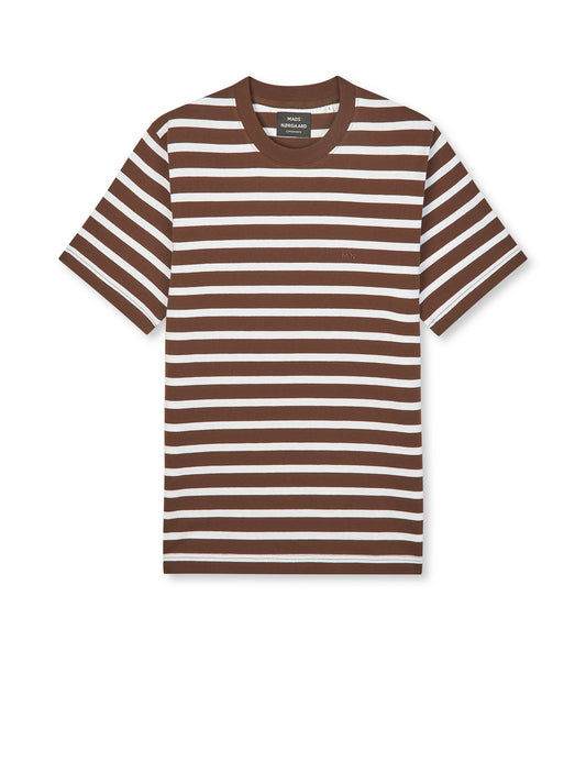 Cotton Jersey Stripe Frode Tee, White/Chicory Coffee