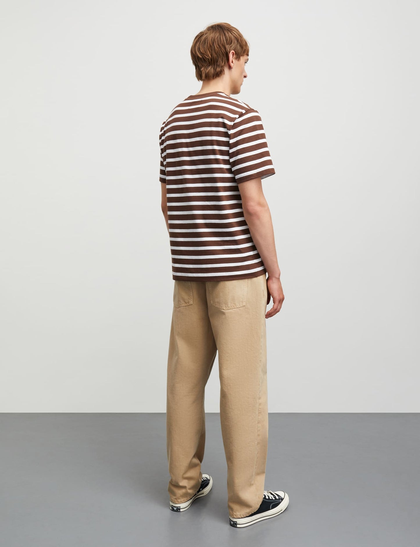 Cotton Jersey Stripe Frode Tee, White/Chicory Coffee