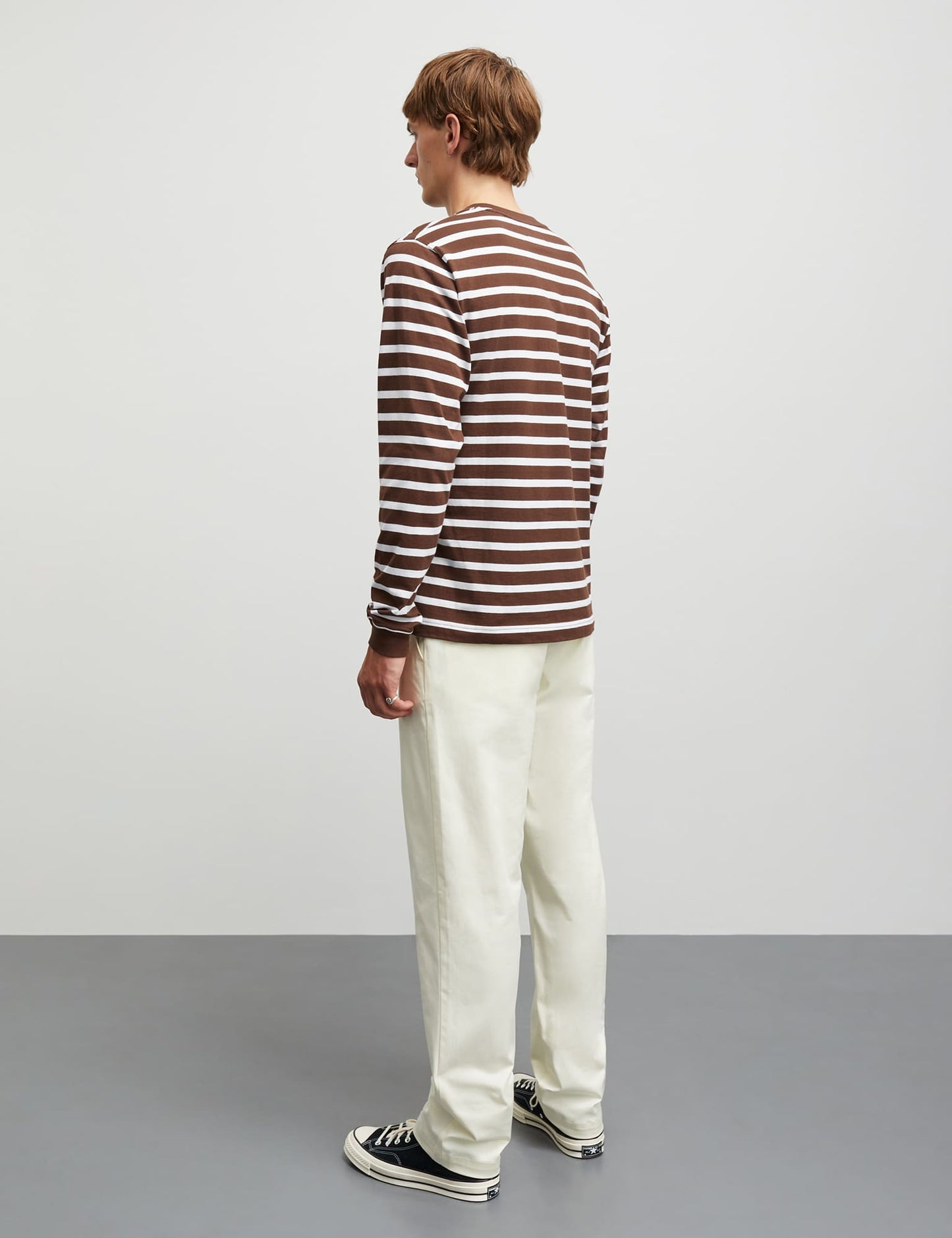 Cotton Jersey Stripe Frode Tee LS, White/Chicory Coffee