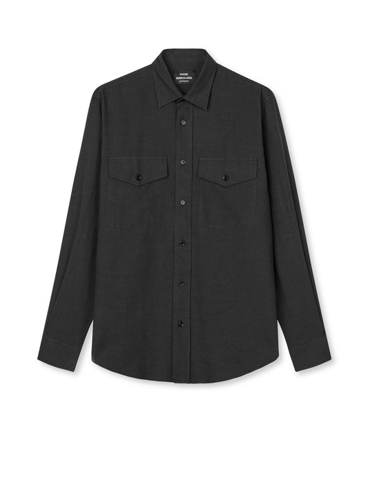 Cotton Linen Sune Officer Shirt, Black