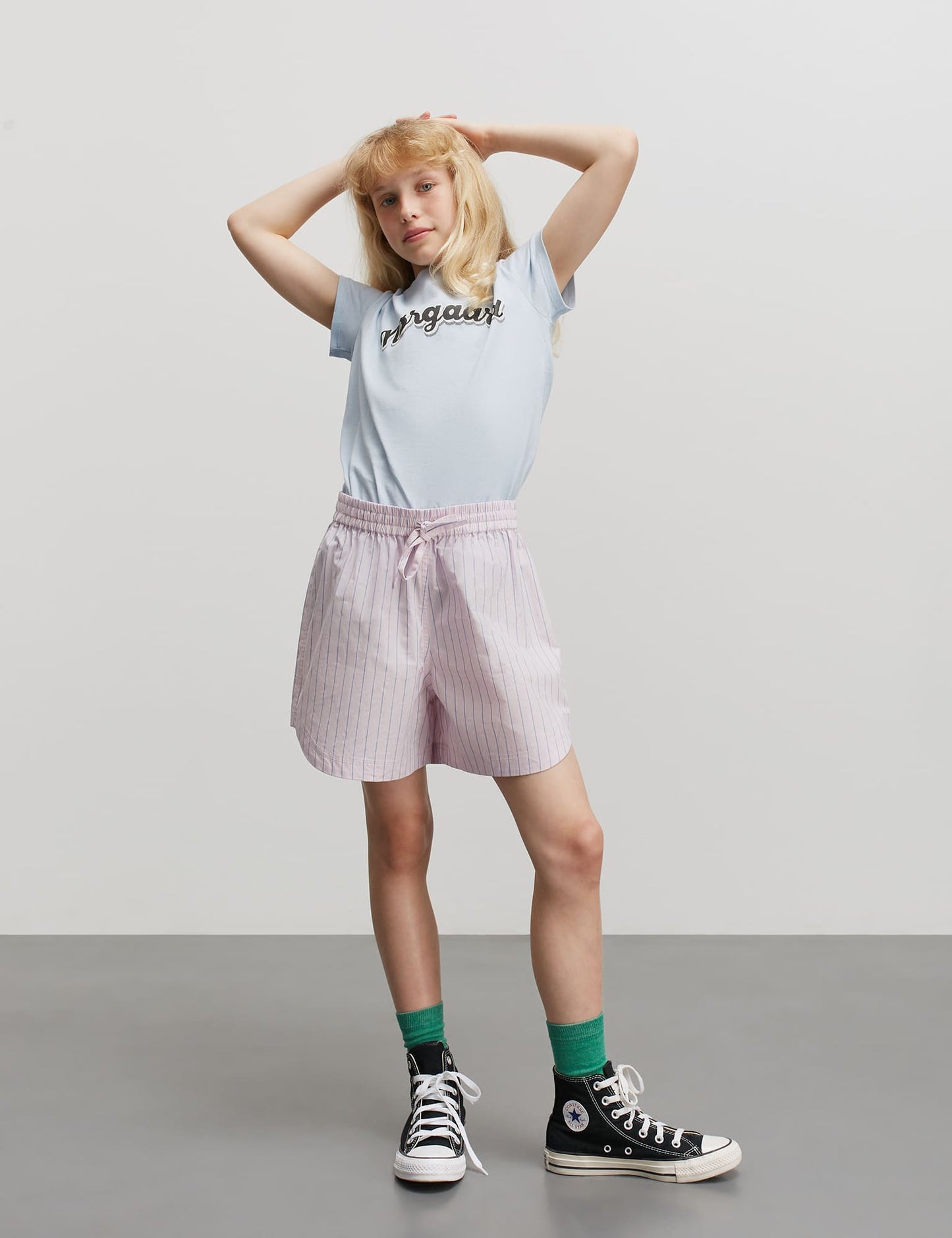 Crisp Poplin Pio Shorts, Pinstripe/Parfait Pink