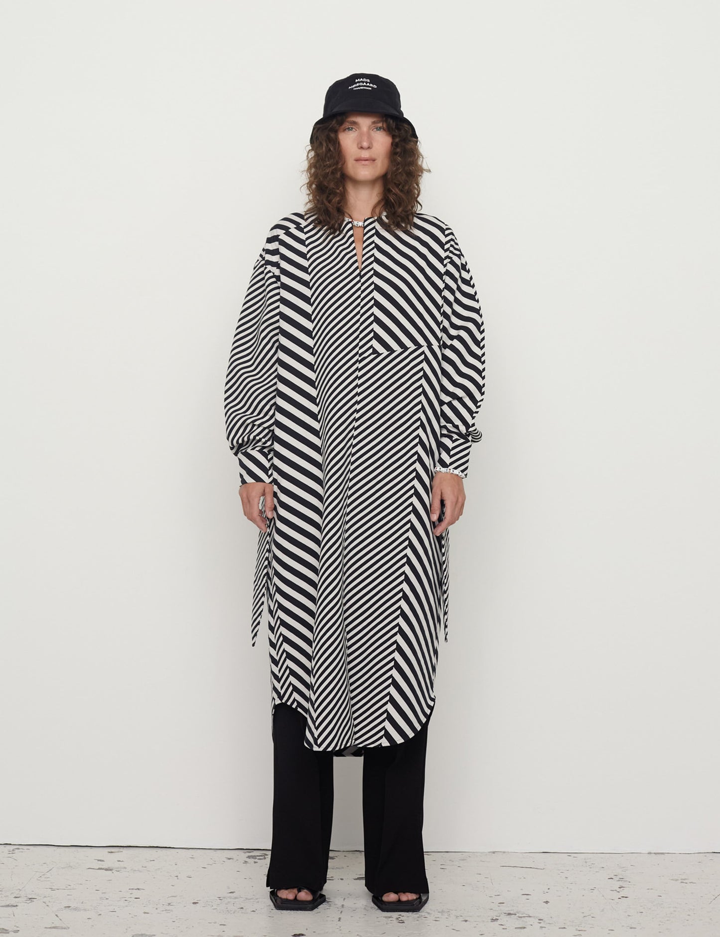 Mix Stripe Bailey Dress, Black/Cloud Dancer