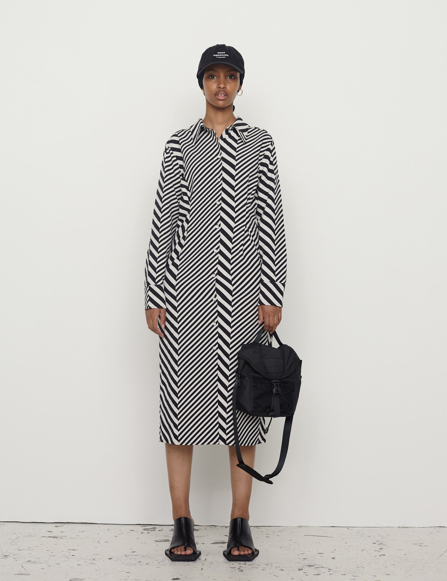 Mix Stripe Lora Dress, Black/Cloud Dancer